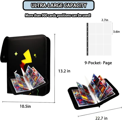 Vista 4 de Trovono Carpeta de tarjetas de 9 bolsillos, 900 bolsillos (estilo de iluminación negra)