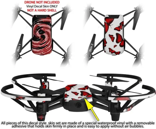 Vista 2 de Paquete de 2 calcomanías de piel compatibles con DJI Ryze Tello Alecias Swirl 02 Dron rojo no incluido