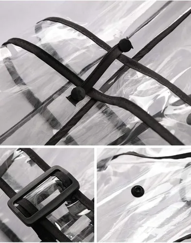 Vista 5 de Chubasquero largo transparente impermeable con cinturón de capucha, borde negro