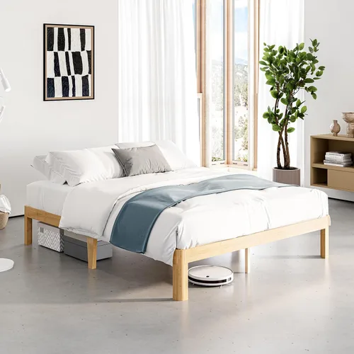 Vista 11 de Marco de cama doble de madera de bambú de 12 pulgadas con soporte de listones de metal