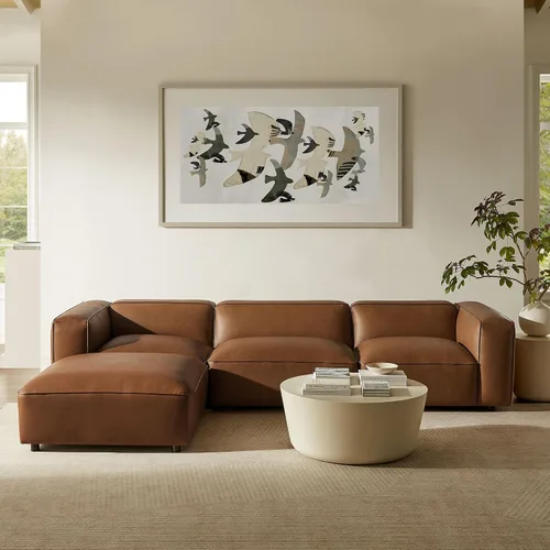 Vista 10 de Modway Auren - Sofá modular de cuero vegano de 4 piezas en color camello – Sofá modular de piel sintética de 3 plazas – Cómodo sofá moderno de piel