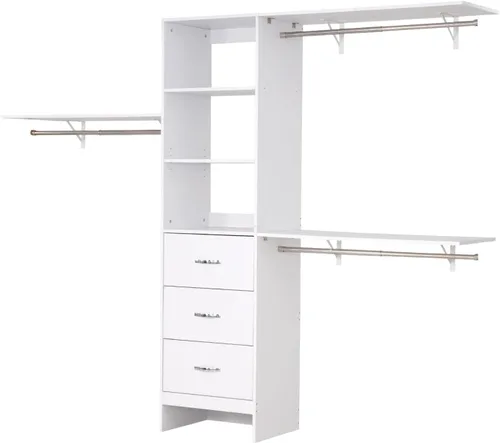 Vista 9 de VEVOR Sistema de Armario con 3 Cajones, Organizadores de Armario de Madera de Altura Ajustable, Organización Moderna de Vestidor con 3 Barras