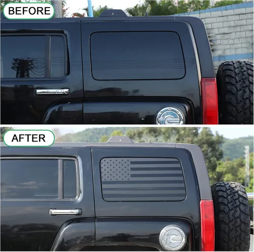 Vista 2 de Calcomanías de vinilo con la bandera estadounidense para ventana lateral trasera compatibles con Hummer H3 2005-2009, calcomanías precortadas