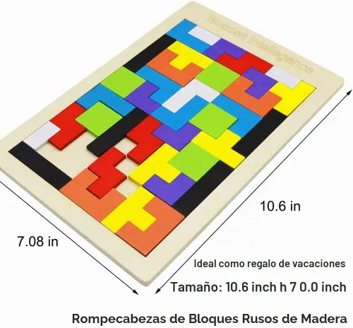 Vista 6 de Paquete de 2 rompecabezas de bloques rusos de madera + rompecabezas hexagonales para niños y adultos, rompecabezas de bloques de madera inteligencia