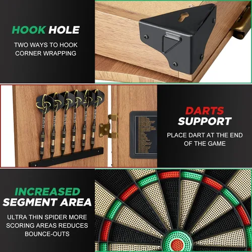 Vista 4 de Dart Board, Decorative Dart Board Cabinet Set [12*Soft Tip Darts], Electronic Dart Board - Wooden Cabinet Doors with Integrated Scoreboard for