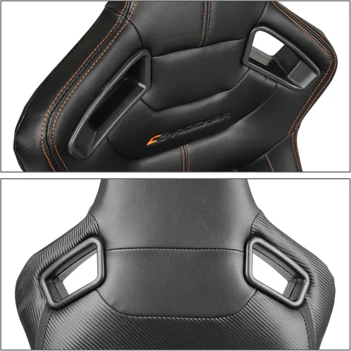 Vista 5 de IKON MOTORSPORTS, Asientos universales para vehículos de carrera con deslizadores dobles, negro con puntada naranja en PU y cuero de carbono