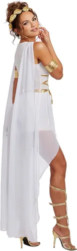 Vista 2 de Dreamgirl Disfraz de diosa griega Venus para mujer, disfraz de Halloween, blancodorado