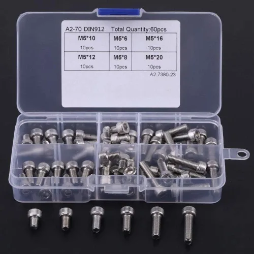 Vista 2 de 60pcs M5 Acero Inoxidable Plano Avellanado Cabeza Redonda Tornillos Tornillos Cabeza Tornillo de Cabeza Surtido Kit Sujetadores Tapa Tornillos DUOER