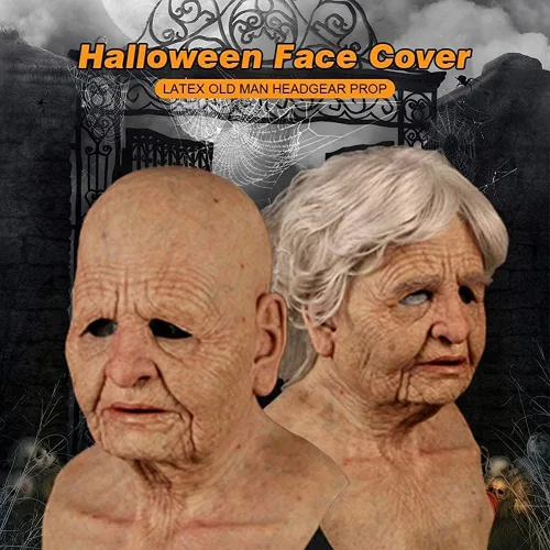 Vista 5 de Máscaras de látex realistas de Halloween, gran nariz, anciano, supersuaves, terror, arrugas, para Halloween, fiesta de máscaras