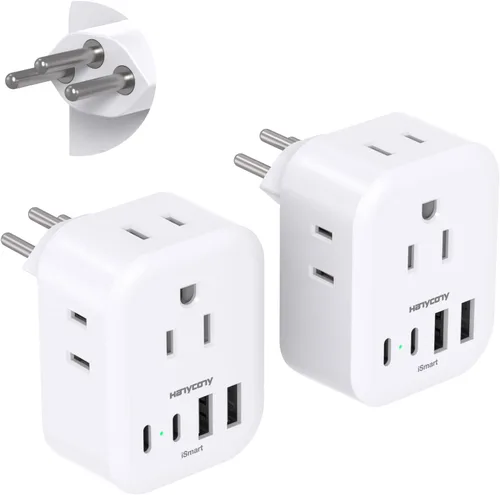 Vista 10 de HANYCONY - Paquete de 2 adaptadores de enchufe de viaje europeos, adaptador de corriente internacional de 4 tomas, 4 puertos USB C (2 USB C)