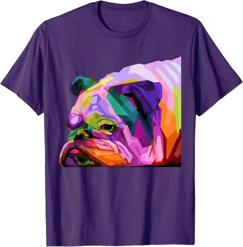 Vista 103 de Camiseta de retrato pop artístico de bulldog británico inglés para dueños de perros, Negro, S