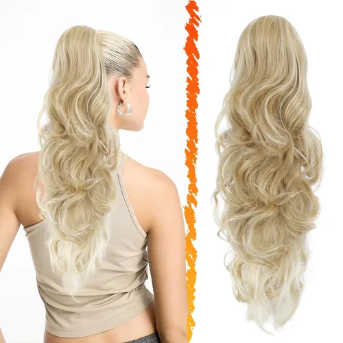 Vista 12 de BARSDAR Extensión de cola de caballo resaltada - 20 pulgadas de extensión de cola de caballo rizada y ondulada con cordón para mujeres - Extensiones