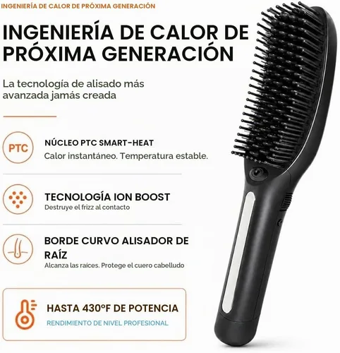 Vista 2 de Speedy - Cepillo alisador de pelo de precisión para mujer, cepillo térmico profesional de cerámica con pantalla LED, control de temperatura de 170