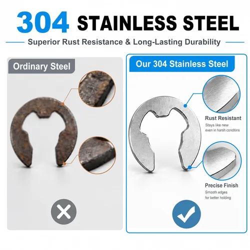 Vista 4 de E Clips Surtido Kit de 120 piezas de anillos de retención externos (M1.5-M10), 10 tamaños de anillos a presión, colección de anillos de retención