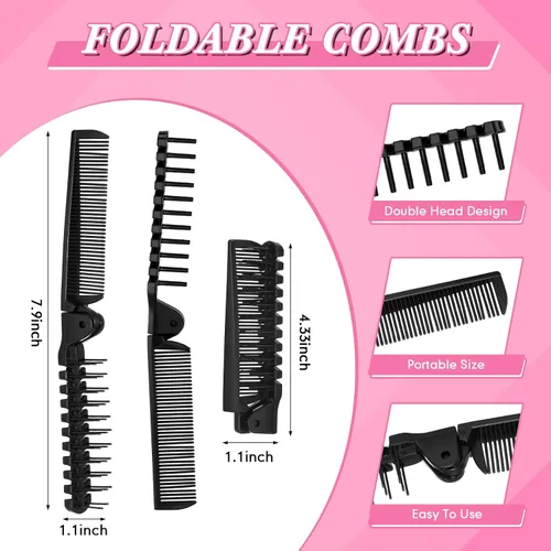 Vista 2 de Skylety 100 piezas de cepillo portátil de viaje para el cabello, cepillo plegable de doble cabeza, peine de bolsillo compacto, herramienta