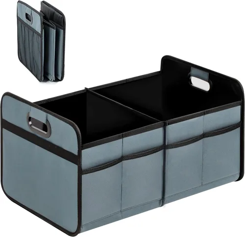 Vista 13 de YSSOA Organizador de maletero para coche/SUV/camión, caja de almacenamiento automotriz plegable de 2 compartimentos, poliéster Oxford 600D Negro