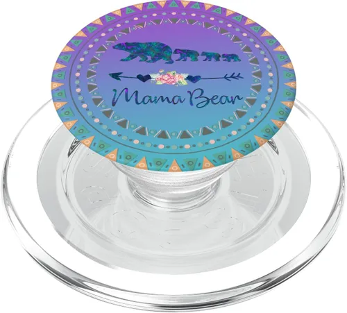 Vista 7 de PopSockets PopSockets Swappable PopGrip - Mamá Bear de 3 cachorros para bebés en azul y morado