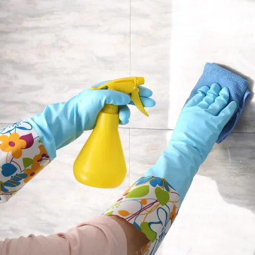 Vista 6 de Bamllum 3 pares de guantes de goma para limpieza, guantes de cocina para el hogar con forro de algodón, puño largo de 16 pulgadas, reutilizables