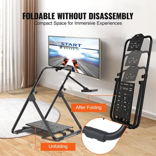 Vista 6 de VEVOR Soporte plegable para volante de carreras, base universal ajustable en altura compatible con Logitech y Thrustmaster Racing Wheel y Pedal