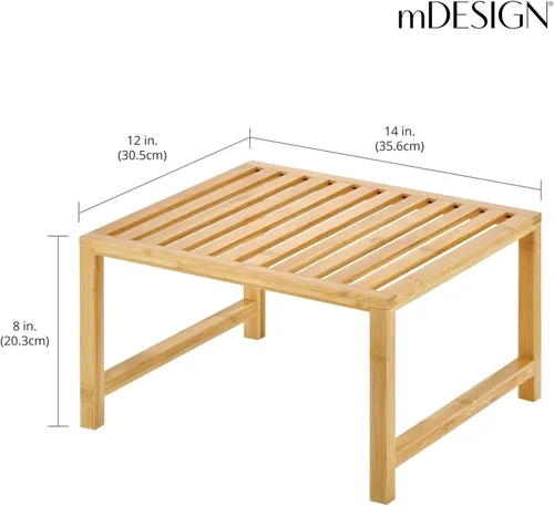 Vista 3 de mDesign Estante de almacenamiento apilable de madera, organizador de alimentos y cocina para gabinetes, estantes de despensa, encimera, gabinete