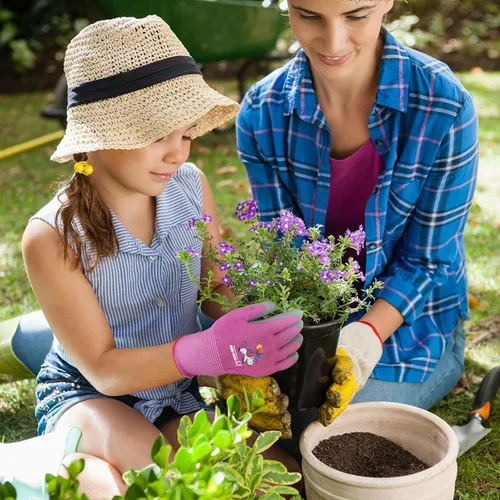 Vista 4 de KDK Guantes de jardinería para niños de 3 a 5 años, guantes de trabajo de patio para niños pequeños, jóvenes, niñas, niños, guantes de goma