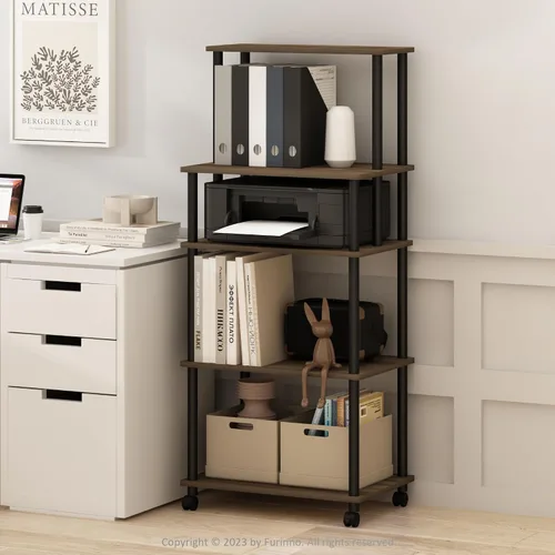 Vista 10 de Furinno Turn-N-Tube - Estantería multipropósito con exhibición y almacenamiento para impresora de 3 niveles, sin herramientas, color pino ámbar