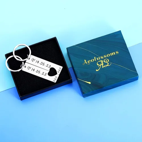 Vista 5 de Llaveros personalizados a juego para parejas, llavero para él, su novio, novia, hombres y mujeres, grabado, aniversario, fecha, regalo de San