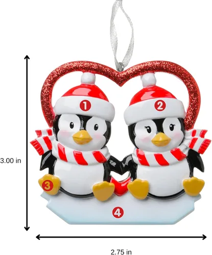 Vista 4 de Adorno de Navidad personalizado para parejas de pingüinos 2025, regalo personalizado para parejas, recién casados, parejas casadas y comprometidas