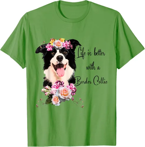 Vista 22 de Life is Better With a Border Collie - Camiseta de perro lindo con flores, gris, S Gris Oscuro