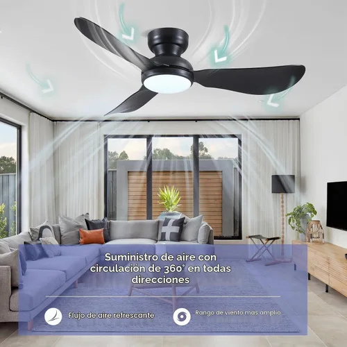 Vista 4 de Kviflon Ventiladores de techo de 46 pulgadas modernos con luces, ventilador de techo de montaje empotrado con control remoto/APP, 3 aspas curvas