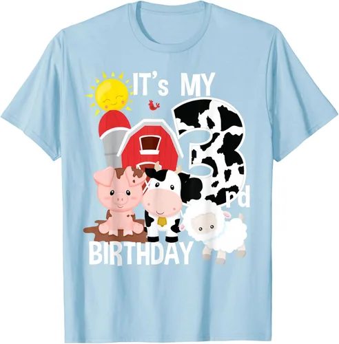 Vista 66 de Camiseta con diseño de animales de granja con texto en inglés "It's My 3rd Birthday" Negro