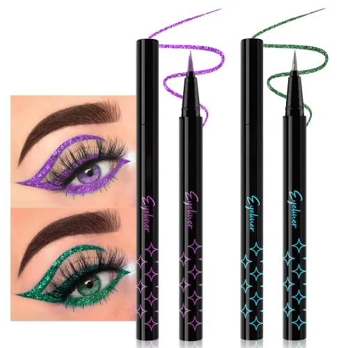 Vista 22 de evpct Delineador de ojos líquido cromático dúo, con purpurina de bronceador rosa, destello metálico brillante, sombra de ojos en lápiz, cambio