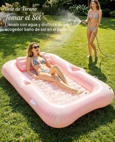 Vista 5 de HeySplash Inflatable Tanning Pool Lounger Float, Suntan Tub for Adults A-Pink Leaf L