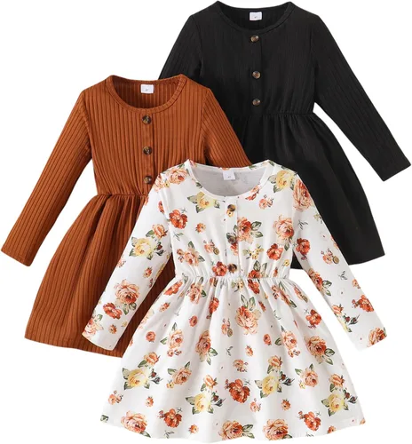 Vista 30 de Vestidos para niñas Vestidos para niñas pequeñas Paquete de 3 Vestido casual de fiesta con estampado patinador acampanado tipo A Vestido de verano