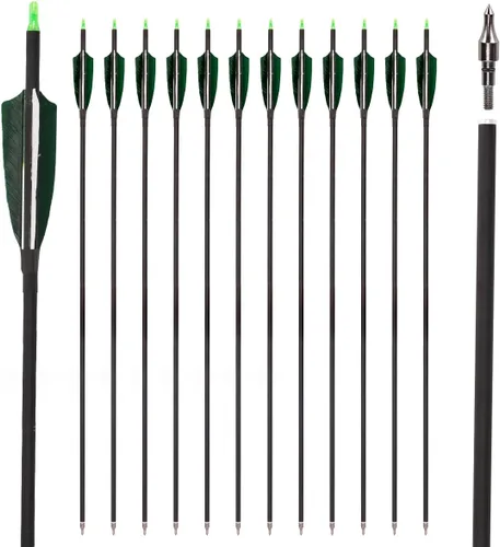 Vista 11 de LWANO Flechas de Carbono de 30" - Flechas de Tiro con Arco para Práctica de Tiro al Blanco y Caza con Plumas de Pavo de 4" Spine 500 para Arco