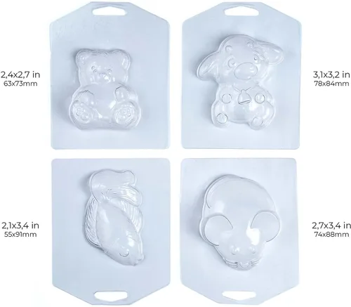 Vista 2 de Moldes de jabón para hacer jabón, juego de 4 moldes de plástico ALEXES - Molde de plástico para animales - Molde de plástico de pescado - Molde