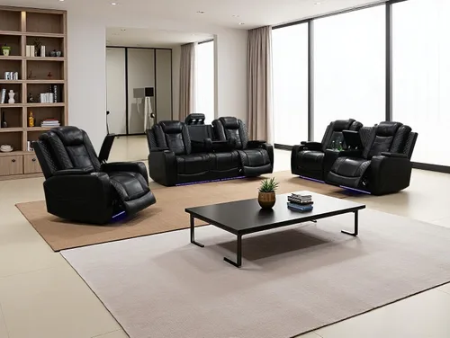 Vista 76 de Juego de sofá reclinable eléctrico, seccional de cuero transpirable beige, juego de muebles de sala de estar, 2 piezas, sofá reclinable eléctrico