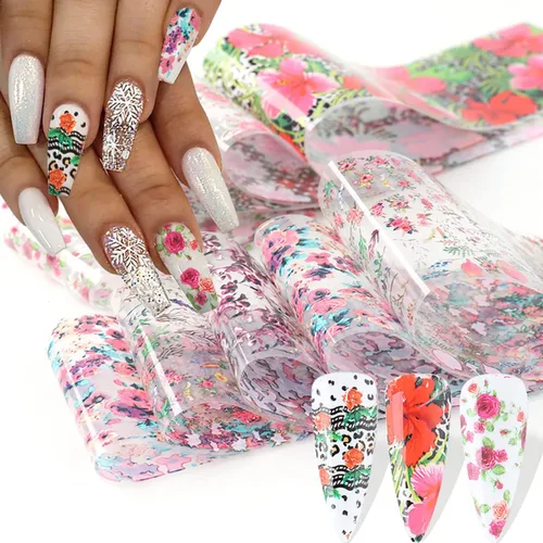 Vista 32 de Calcomanías holográficas de transferencia de uñas, hojas de esmalte de uñas de corazón de amor, láminas de transferencia de papel estrellado