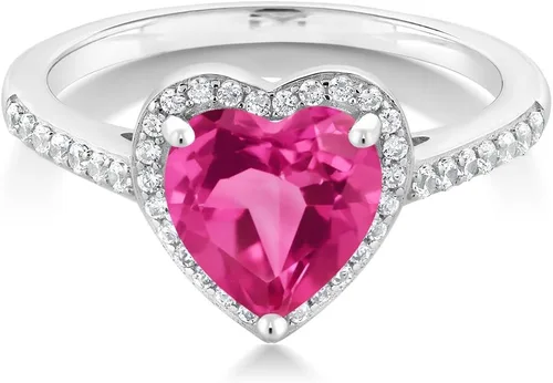 Vista 2 de Gem Stone King Anillo de compromiso de plata de ley 925 con topacio místico rosa para mujer