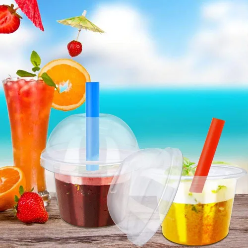 Vista 6 de 50 piezas de vasos de plástico transparente de 8 oz con tapas de cúpula con agujero, vasos de postre desechables, contenedores de comida para llevar