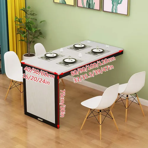 Vista 2 de Mesa plegable invisible de madera maciza montada en la pared, mesa de comedor flotante, escritorio de computadora multifunción, mesas de bar