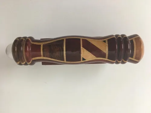Vista 2 de N & J - Teleidoscopio caleidoscopio en madera de Padauk, 4 1/2 pulgadas, maderas incrustadas de padauk, ébano, teca y jalneem. Hecho a mano en U S A