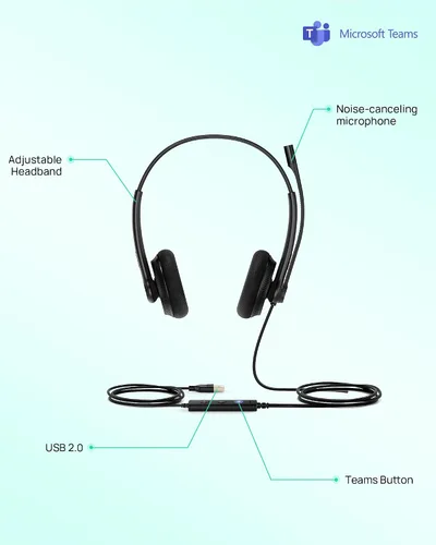 Vista 2 de Yealink Auriculares USB UH34 con micrófono, certificados por equipos, auriculares con cable con micrófono con cancelación de ruido para computadora
