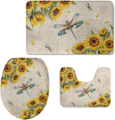 Vista 21 de HUGS IDEA Alfombra de baño, alfombra de baño, alfombra de baño, diseño de bandera estadounidense, mariposa, floral, juego de tapetes de baño