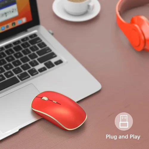 Vista 2 de JOYACCESS Ratón inalámbrico para juegos, mouse USB portátil delgado para computadora portátil, computadora, PC (naranja rojo)