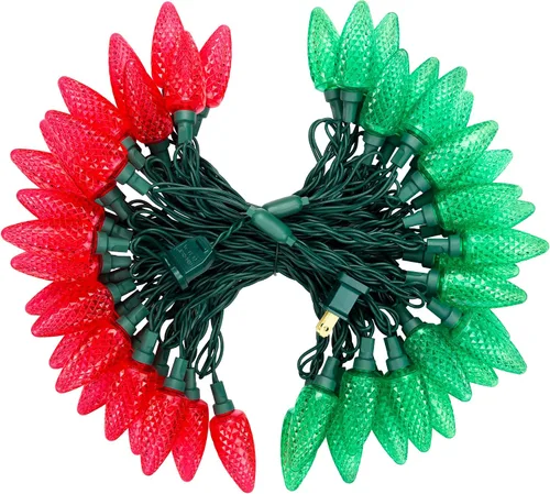 Vista 9 de DEWENWILS Luces de Navidad C9 para exteriores, 33.3 pies, 50 luces LED para árbol de Navidad, impermeables, grandes luces de Navidad, extensibles