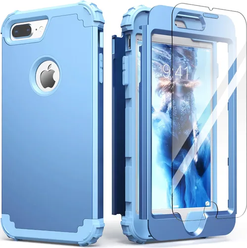 Vista 33 de IDweel Funda para iPhone 8 Plus, Funda para iPhone 7 Plus con Protector de Pantalla de Vidrio Templado, 3 en 1 Resistente a Golpes Delgada Híbrida
