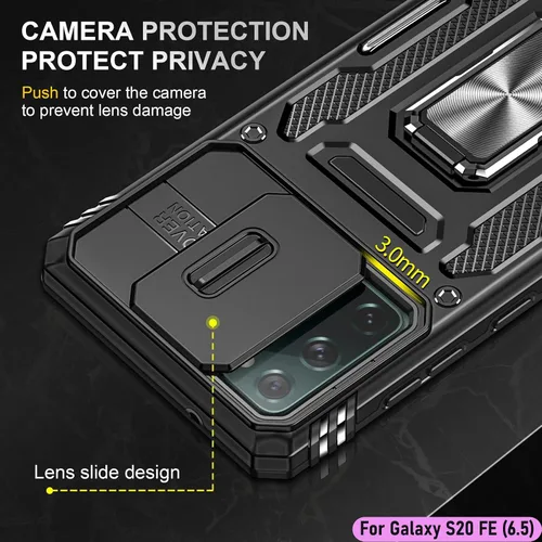 Vista 4 de Funda resistente para Samsung Galaxy S20 FE (5G), protección híbrida de goma de doble capa de grado militar con protector de cámara deslizante