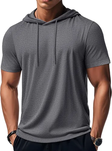 Vista 31 de MAGCOMSEN Sudadera con capucha de algodón de manga corta para hombre, sudadera ligera con capucha