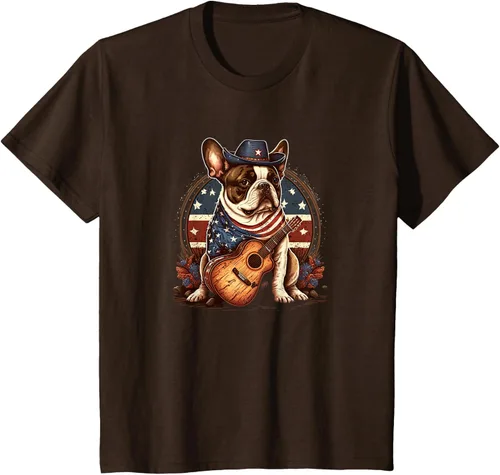 Vista 8 de Camiseta divertida de Bulldog francés con música country y roeo, Negro